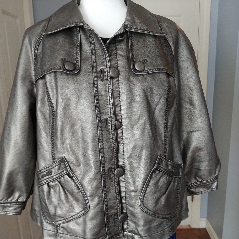 Style & Co Pewter Faux Leather Jacket, PL